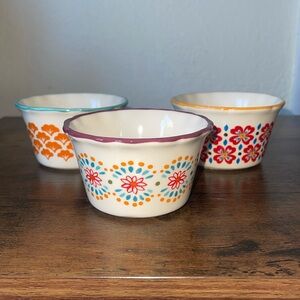 The Pioneer Woman 3 Ramekins Flea Market Scalloped Edge Baking Bowl Floral.